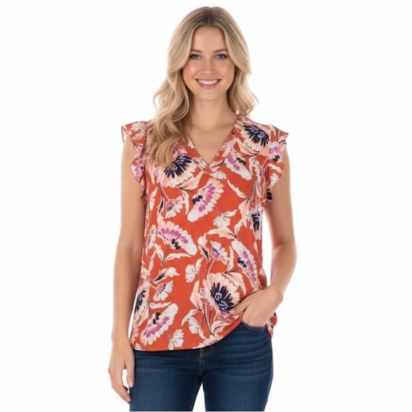 RACHEL Rachel Roy Tops - Rachel Rachel Roy floral medium orange summer top